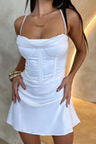White Halter Sheath Satin Short Birthday Party Dresses with Backless HZ1024