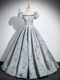 Satin Gray Blue Long Prom Dress, Gray Blue Long Formal Dress HZ1024