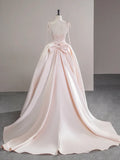 Satin Pink Champagne Long Prom Dress, Pink Champagne Long Evening Dress HZ1024