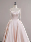 Satin Pink Champagne Long Prom Dress, Pink Champagne Long Evening Dress HZ1024