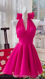 Fuchsia Halter Neck A-Line Chiffon Short Party Dress Cocktail Outfit HZ1024