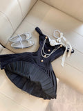 Black Hepburn Style Off-shoulder A-Line Pleated Short Party Dress HZ1024