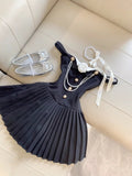 Black Hepburn Style Off-shoulder A-Line Pleated Short Party Dress HZ1024