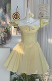 Butter Yellow Square Neck A-Line Short Birthday Party Dress Sweet Homecoming Dress HZ1024