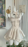 Light Champagne Spaghetti Straps A-Line Satin Short Prom Dresses Birthday Party Dresses with Polka Dots HZ1024