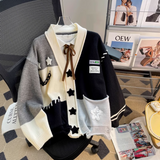 patchwork loose knitted cardigan HZ1024