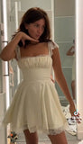 White Square Neck A-Line Satin Lace Short Party Dress HZ1024