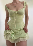 Green Square Neck A-Line Tulle Short Party Dress for Birthday HZ1024