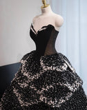Black Strapless A-Line Velvet Beaded Long Evening Gown Elegant Wedding Dress HZ1024