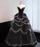 Black Strapless A-Line Velvet Beaded Long Evening Gown Elegant Wedding Dress HZ1024