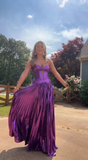 Purple Strapless Sheath Long Prom Dresses Formal Evening Dresses HZ1024