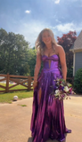 Purple Strapless Sheath Long Prom Dresses Formal Evening Dresses HZ1024