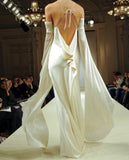 White Spaghetti Straps Sheath Satin Long Prom Dresses Formal Evening Dresses with Open Back HZ1024