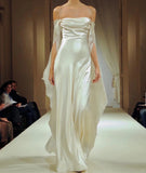 White Spaghetti Straps Sheath Satin Long Prom Dresses Formal Evening Dresses with Open Back HZ1024