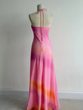 Pink/Orange Halter Neck Sheath Chiffon Long Prom Dresses Vintage Evening Dress HZ1024