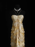 Gold Halter Sheath Satin Beaded Long Prom Dresses Gorgeous Evening Gowns HZ1024