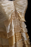 Gold Halter Sheath Satin Beaded Long Prom Dresses Gorgeous Evening Gowns HZ1024