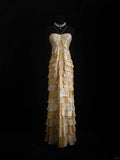 Gold Halter Sheath Satin Beaded Long Prom Dresses Gorgeous Evening Gowns HZ1024