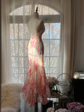 Spaghetti Straps Printed Chiffon Mermaid Evening Gowns Backless Long Stunning Prom Dresses HZ1024