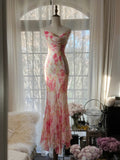 Spaghetti Straps Printed Chiffon Mermaid Evening Gowns Backless Long Stunning Prom Dresses HZ1024