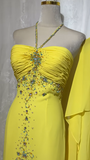 Yellow Halter Neck Sheath Chiffon Beaded Hi-Lo Prom Dresses Elegant Wedding Guest Dresses HZ1024