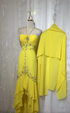 Yellow Halter Neck Sheath Chiffon Beaded Hi-Lo Prom Dresses Elegant Wedding Guest Dresses HZ1024