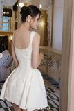 White Square Neck A-Line Satin Short Party Dresses Sweet 16 Birthday Dress HZ1024