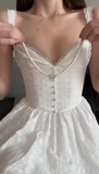 White V-Neck A-Line Lace Short Birthday Party Dress HZ1024