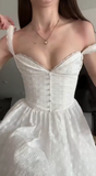 White V-Neck A-Line Lace Short Birthday Party Dress HZ1024
