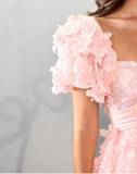 Pink Sweetheart Neck A-Line Tulle Applique Short Prom Dresses Sweet Homecoming Dress HZ1024