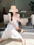 Retro Red Square Neck Fly Sleeve Dress HZ1024
