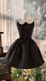 Black A-line Satin Beading Short Birthday Dress Daily Evening Dress HZ1024