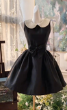 Black A-line Satin Beading Short Birthday Dress Daily Evening Dress HZ1024