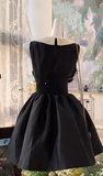 Black A-line Satin Beading Short Birthday Dress Daily Evening Dress HZ1024