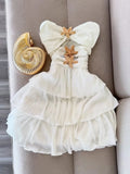 White Strapless A-Line Chiffon Short Party Dress Birthday Dress with Starfish HZ1024