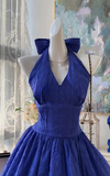 Navy Blue Halter A-Line Short Party Dress Sweet 16 Dress with Open Back HZ1024