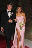 Green Strapless Sheath Satin Long Prom Dresses Formal Evening Gowns HZ1024