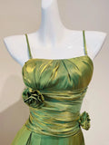 Green Spaghetti Straps A-Line Satin Long Prom Dresses Birthday Evening Gowns HZ1024