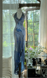 Green Halter Sheath Beaded Chiffon Long Prom Dresses Elegant Green Evening Gowns HZ1024