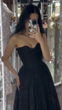 Black Strapless A-Line Tulle Long Prom Dresses Formal Evening Gowns HZ1024