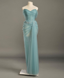 Light Blue Off-shoulder Sheath Tulle Long Prom Dresses for Bar Mitzvah & Birthday HZ1024