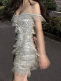 Silver Spaghetti Strap Sheath Short Beaded Fashion Party Dress HZ1024
