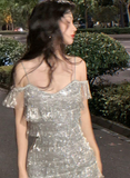 Silver Spaghetti Strap Sheath Short Beaded Fashion Party Dress HZ1024