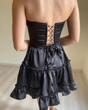 Black Strapless Bodycon A-Line Satin Short Party Dress Fashionable Homecoming Dress HZ1024
