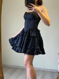 Black Strapless Bodycon A-Line Satin Short Party Dress Fashionable Homecoming Dress HZ1024