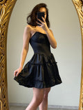 Black Strapless Bodycon A-Line Satin Short Party Dress Fashionable Homecoming Dress HZ1024