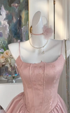 Pink Spaghetti Straps A-Line Tulle Satin Short Sweet 16 Dresses Birthday Party Dress HZ1024