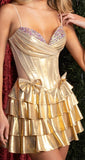 Gold A-Line Spaghetti Straps Short Evening Dress Glitter Homecoming Dress HZ1024