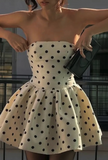 Strapless Polka Dot A-Line Satin Short Party Dress HZ1024