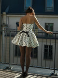 Strapless Polka Dot A-Line Satin Short Party Dress HZ1024